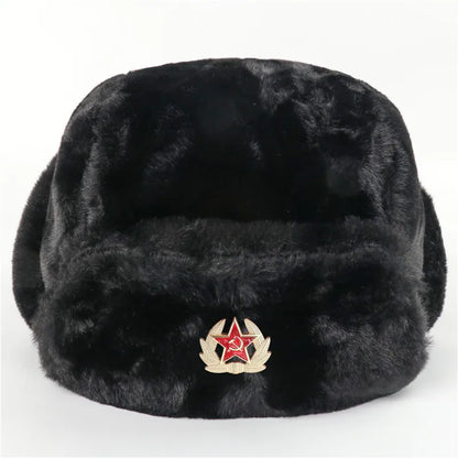 Trooper Hat with Emblem Earflap gorro ruso sovietico  winter hat Thick Warm Winter Outdoor Cap for Men Women Hiking Skiing
