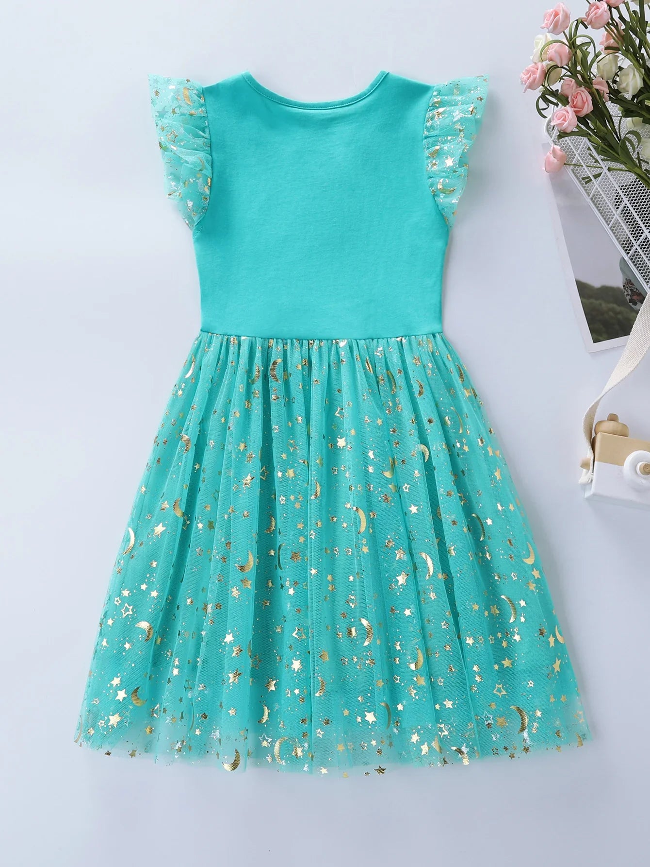 Summer New Girl's Cotton Unicorn Embroidered Mesh Spliced Sleeveless Dress SH1701