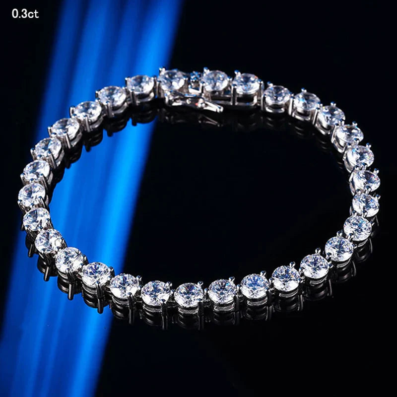 3 Prong 2.5mm 3mm Full D Color Moissanite Diamond Tennis Bracelet for Women 925 Silver Link Chain Spring Buckle Bracelets
