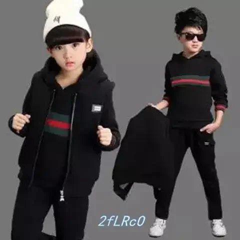 Boy Girls Fall Winter Thick Warm Clothing Set 3 Pcs Sweatshirt +Pants+Vest Cartoon Outfits Children Tracksuit School Uniform