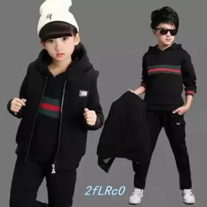 Boy Girls Fall Winter Thick Warm Clothing Set 3 Pcs Sweatshirt +Pants+Vest Cartoon Outfits Children Tracksuit School Uniform