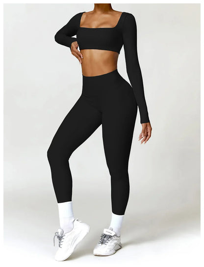 Summer 2PCS Yoga Suit Sports Set Women Quick-Dry Gym Set Women Tracksuit Running Workout Long Sleeve Sports Shirt Yoga Clothing