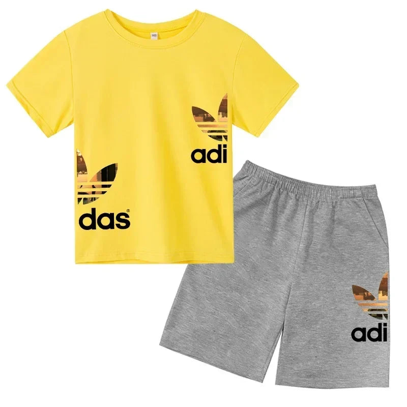 Kids Summer Leisure Letter 2pcs O-neck Short Sleeve T-shirts+Pants Suits 3-13 Years Boys Girls Casual Outfits Children Clothes