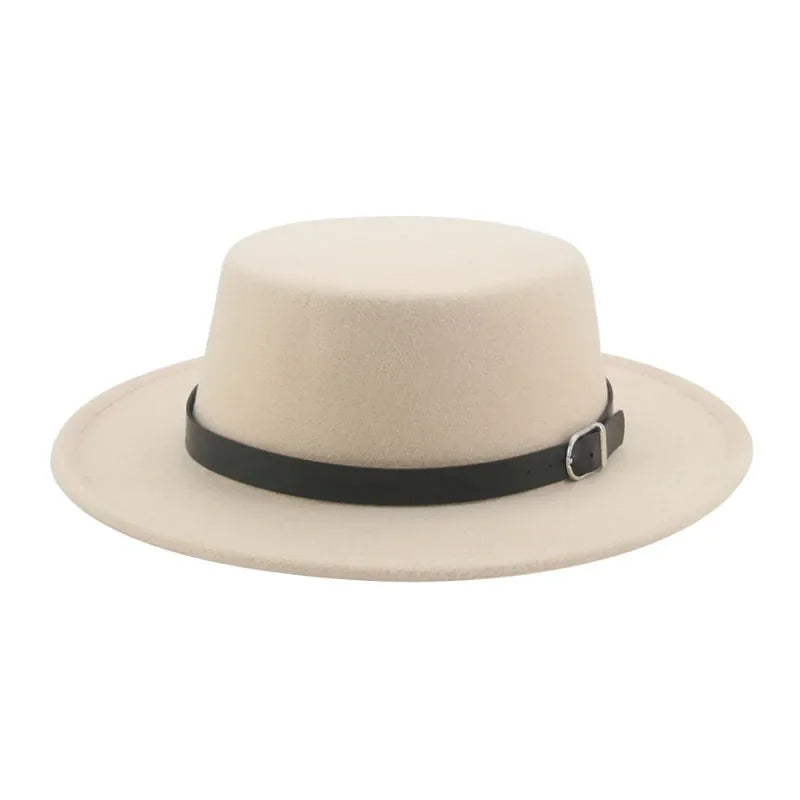Felted Men Hats Solid Flat Top Belt Band Classic Simple Fedora Hats Khaki Camel Black White Red Casual Formal Dress Winter Hats
