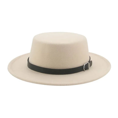 Felted Men Hats Solid Flat Top Belt Band Classic Simple Fedora Hats Khaki Camel Black White Red Casual Formal Dress Winter Hats