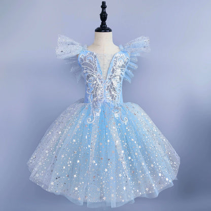 Kids Sequin Ballet Dress Performance Clothes Silver Girls Modern Dance Skirts Children Ballet Tutu Party Princess Dress Costumes