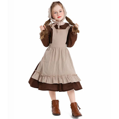 Kids Poor Clothes Cosplay Cinderella Maid Costume Colonial Farm Village Girl Pioneer Prairie Dress