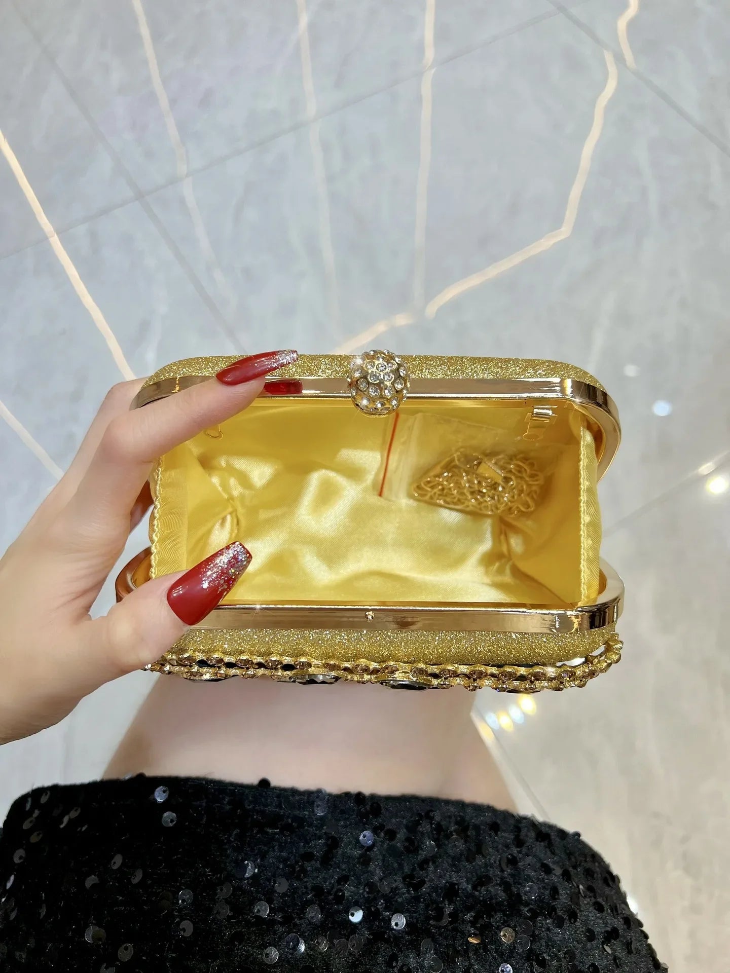 New Glass Diamond Clutch for Women, Exquisite French Rhinestone Evening Handbag, Luxury Lightweight Chain Bag for Formal Party