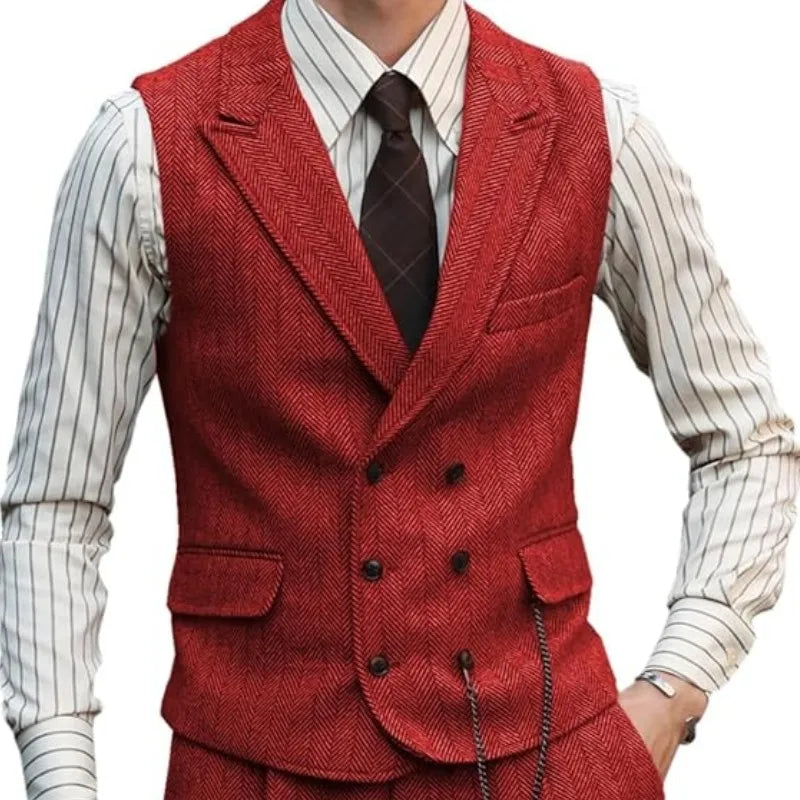 Men Vest Brown Suede Leather Gentleman Business Waistcoat Vintage Regular Slim Business Banquet Men Suit Vest