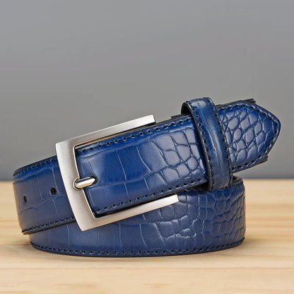 Men's Alligator Pattern Belt - Alloy Buckle, , Square Button, Fashionable Adjustable Dress Belt