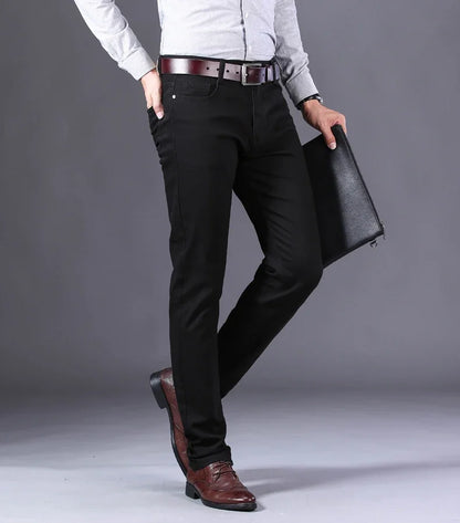 Brand Classic Style Men's Wine Red Jeans Fashion Business Casual Straight Denim Stretch Trousers Male Denim Pants Korean reviews
