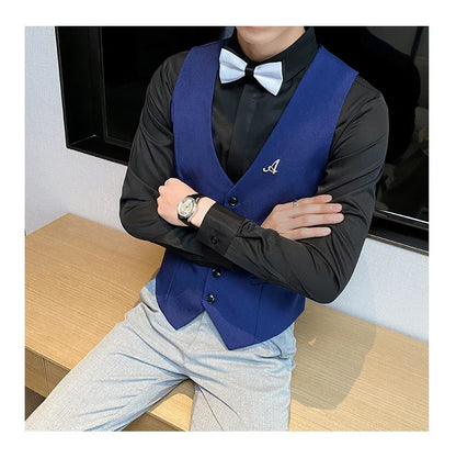 Top Quality Men's Business Casual Slim Vest Fashion Designer Men Classic Solid Color Single Breasted Sleeveless Vest Size 5XL-M