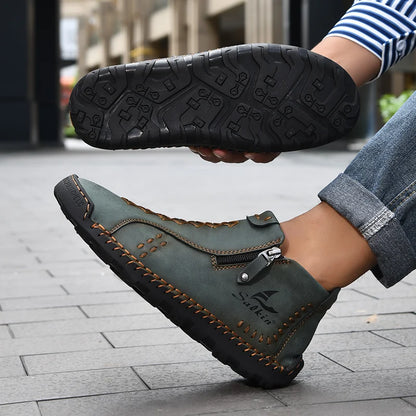 New Winter 2024 Handmade Leather Men Boots Zipper Design Sneakers Man Breathable Casual Leather Shoes Men Ankle Boots Outdoor
