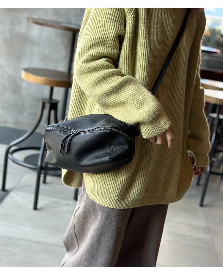 2026 New Leisure Genuine Leather Lightweight Women Shoulder Crossbody Bag Retro Soft Cowhide Versatile Bag