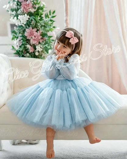 Customized Lovely Pink Flower Girl Dress For Wedding Puffy Knee Length Kids Birthday Party First Communion Ball Gowns