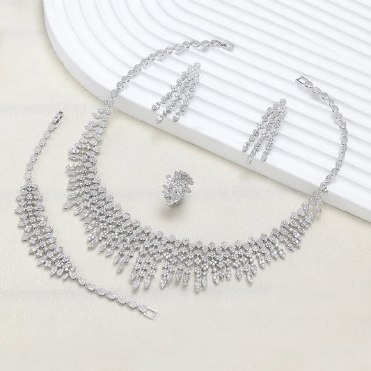 2024 New 4-piece Bride Zirconia Full Set Women's Party Jewelry, Luxury Dubai Nigeria CZ Luxury Crystal Wedding Necklace Set