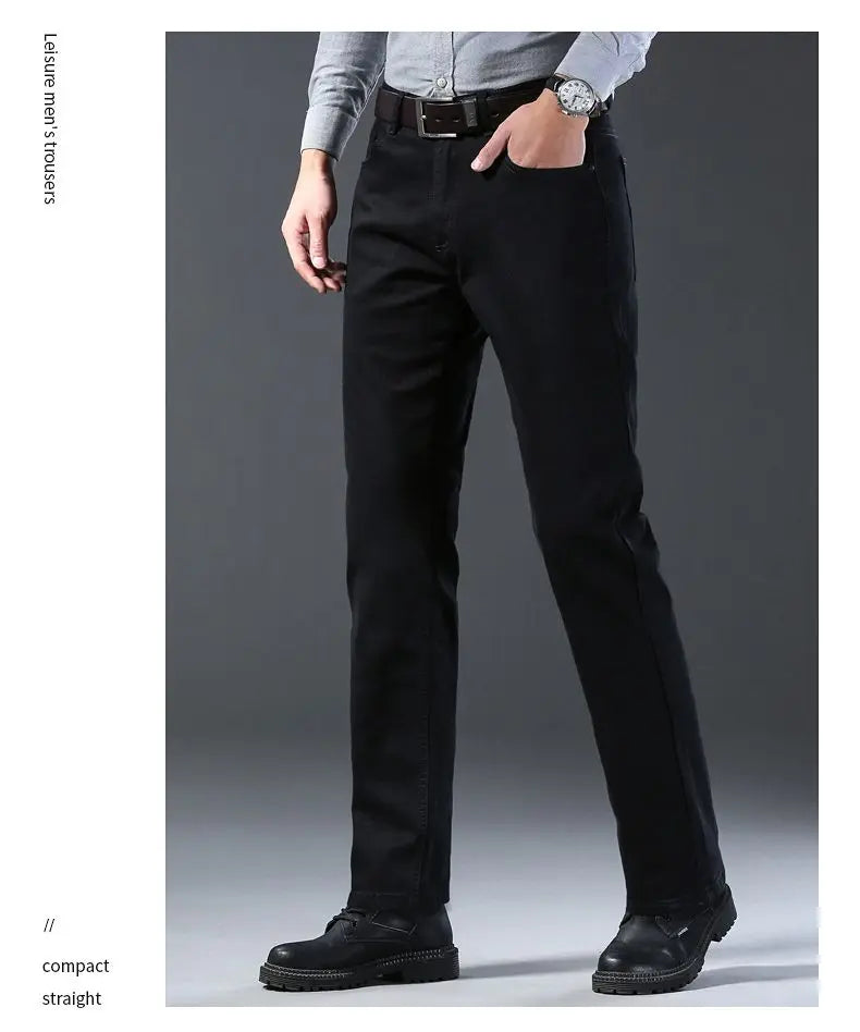 Men's classic high-end fashion versatile jeans, soft and slightly elastic black business denim pants, stylish upper body