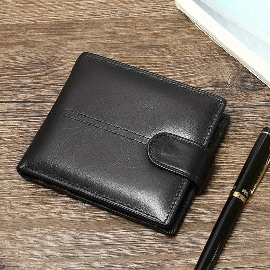 Portefeuille Homme en Cuir Véritable, Brossage Antivol Rfid, Anti-Magnétique, Porte-Monnaie Court, Grande Capacité, Portefeuille à Boucle Multi-Fentes