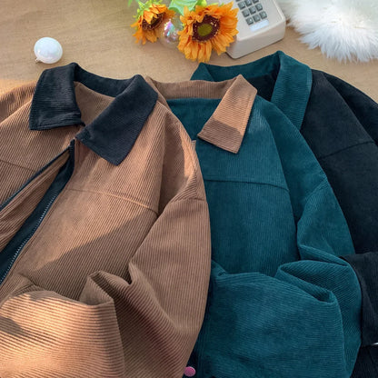 2026 Autumn Corduroy Cargo Jacket For Men Windbreakers Zipper Coats Loose Cargo Outwear Casual Jacket Mens Clothes
