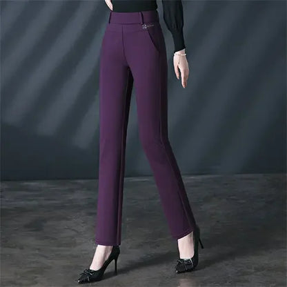 Black Women's High Waist Stretch Suit Pants, Fashion Slim Trousers, Purple Green Brown Pantalones, Asian Size M-6XL