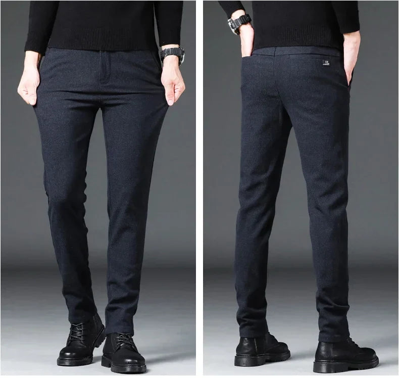 Fashion Men Thermal Fleece Casual Pants Winter Thick Straight Slim Velvet Trousers Brand Clothing Korean Male Pants Size 28-38