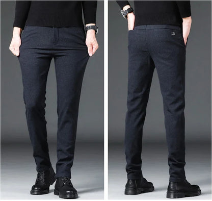 Fashion Men Thermal Fleece Casual Pants Winter Thick Straight Slim Velvet Trousers Brand Clothing Korean Male Pants Size 28-38