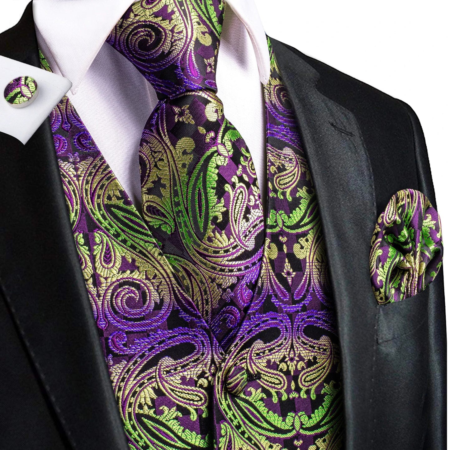 Ivory Beige Champagne Gold Mens Vests Tie Hankerchief Cufflinks Set Jacquard Vine Waistcoat for Men Suit Dress