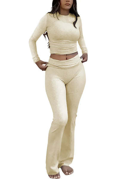 Women's Yoga Two-Piece Set Long-Sleeve Wide-Leg Activewear Set Casual Home Yoga Set Coordinated Set