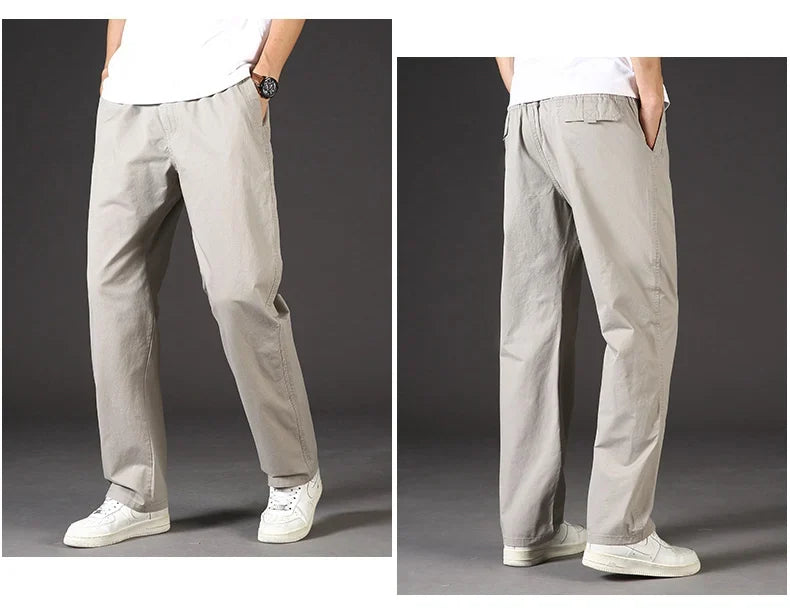 Men's 100% Cotton Cargo Pants Multi-pocket Elastic Waist Pants Big and Tall Mens Trousers Loose Fit Gym Sports Men's Pants