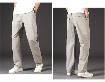 Men's 100% Cotton Cargo Pants Multi-pocket Elastic Waist Pants Big and Tall Mens Trousers Loose Fit Gym Sports Men's Pants