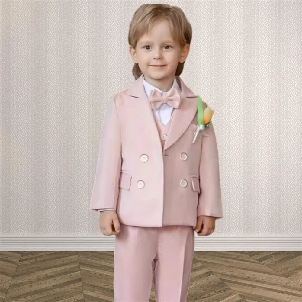 2-14 Yrs Toddler 3-Piece Suit Set Double Breasted Suit Jacket Pants Bowtie Birthday Communion Party Suit for Children