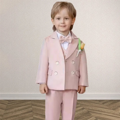 2-14 Yrs Toddler 3-Piece Suit Set Double Breasted Suit Jacket Pants Bowtie Birthday Communion Party Suit for Children