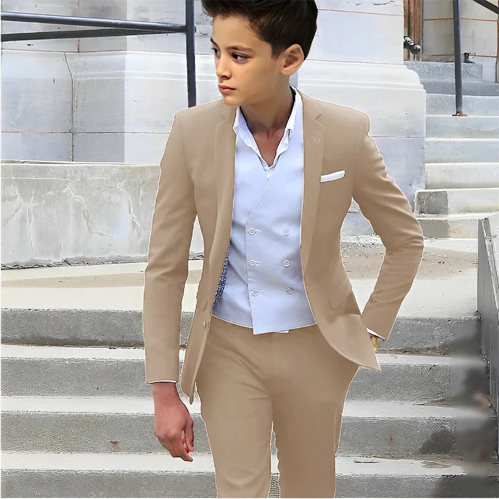 Formal Boys Slim Fit Suits 2 Pieces Birthday Party Tuxedo,Smart Handsome Kids Suit Set Wedding Guest Outfit Plus Size 2-20T
