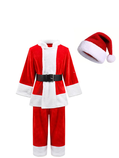 Christmas Santa Claus Boys Cosplay Costume Boys Long Sleeve Clothes pants and hat sets Christmas party outfits new year Clothes