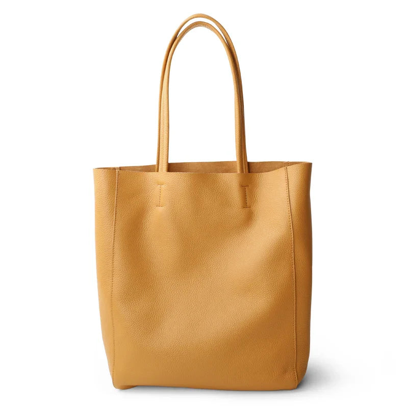Genuine Leather Bag Women Casual Tote Female Luxury Simple Fashion Handbag Lady Cowhide Leather Daily Use Shoulder Shopping Bag