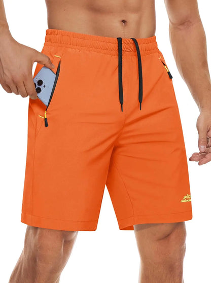 Quick Dry Athletic Shorts with Zipper Pockets Men's Summer Running Shorts Gym Training Workout Fitness Hiking Shorts