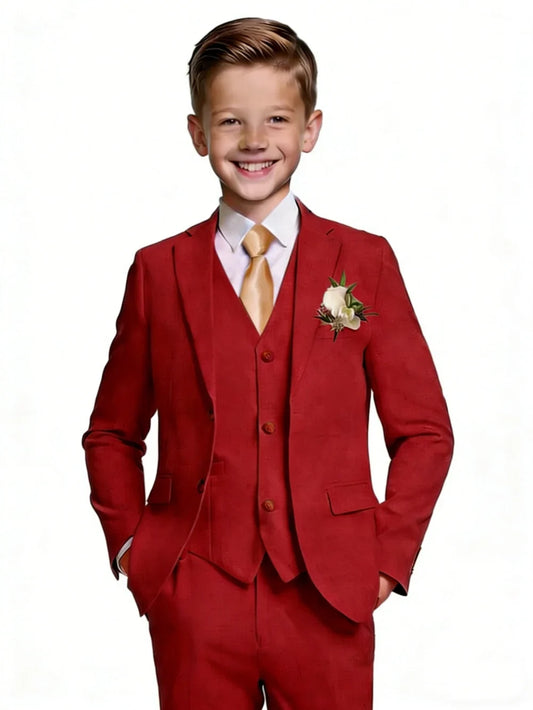 Boys Linen Suits 3 Pieces Summer Wedding Wear Notched Lapel Formal Suit Set For Stage Performance Casual Tuxedo 2-20T