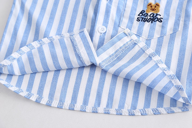 New Summer Baby Boy Clothes Set Toddler Boys Striped Cartoon 2-Piece Outfit with Cargo Shorts Casual Infant Children's Clothing