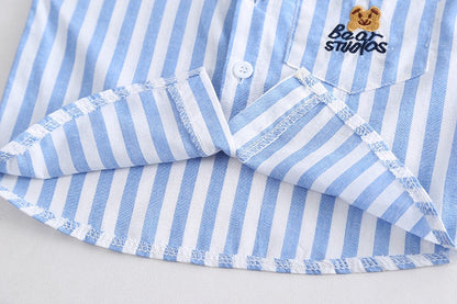 New Summer Baby Boy Clothes Set Toddler Boys Striped Cartoon 2-Piece Outfit with Cargo Shorts Casual Infant Children's Clothing