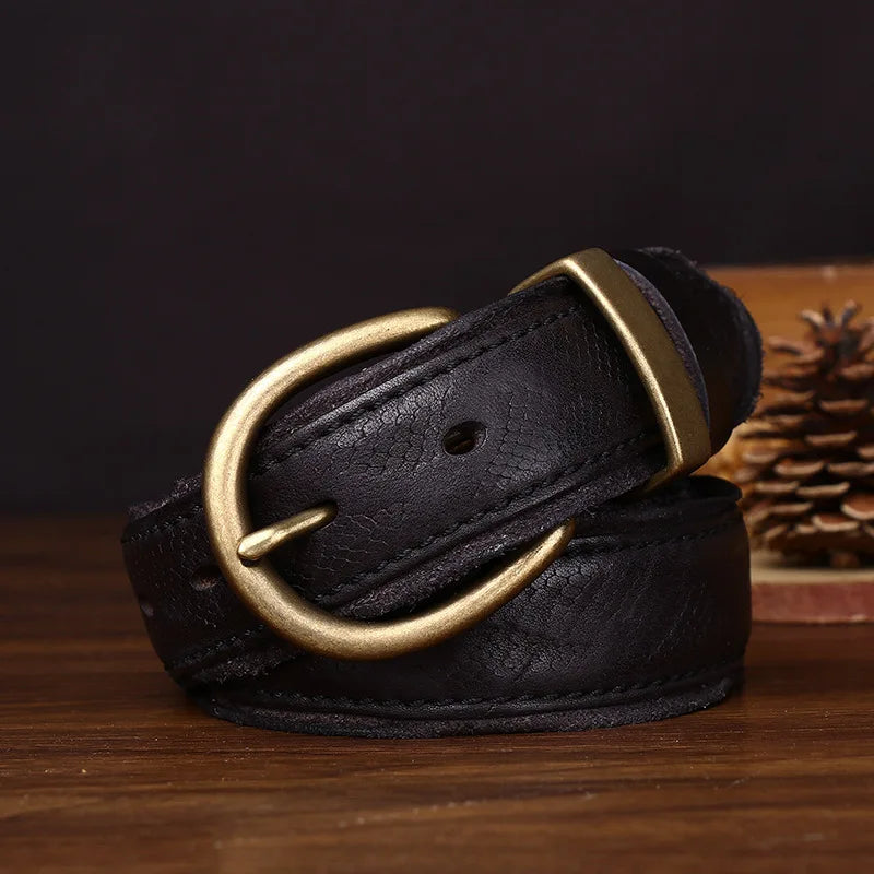 3.5CM High Quality Belt Men's Genuine Leather Top Layer Pure Cowhide Brass Buckle Jeans Vintage Strap Male Jeans for Man Luxury