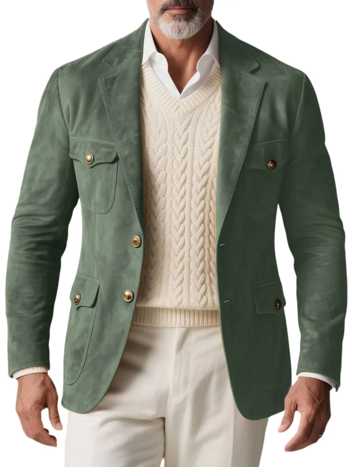 1970s Men's Suede Blazer Retro Slim Fit Two Buttons Multi Pocket High Quality Jacket Fashion Casual Sport Coat For Daily Wear