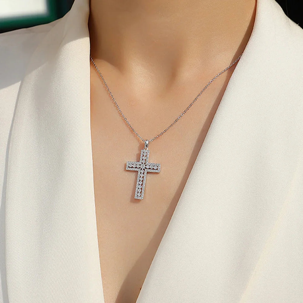 New 2.5mm Moissanite Cross Pendant Necklace for Women Original s925 Sliver Collar Neckalces Trend Goth Party Wedding Jewelry
