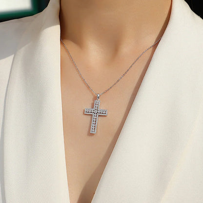 New 2.5mm Moissanite Cross Pendant Necklace for Women Original s925 Sliver Collar Neckalces Trend Goth Party Wedding Jewelry