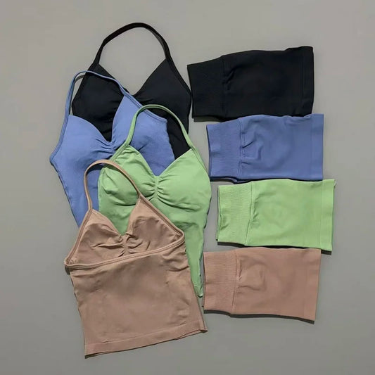 2 Piece Sports Set Women Seamless Yoga Tank With Removable Pads Top Scrunch Butt Workout Leggings Suit Gym Sports Sets