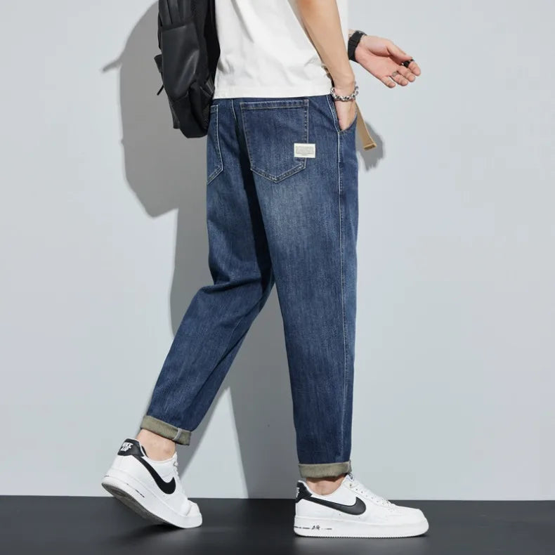 Winter Dark Blue Fleece Jeans for Men Black Loose Straight Casual Trendy Comfortable Versatile Youth Thickened Harem Pants Blue