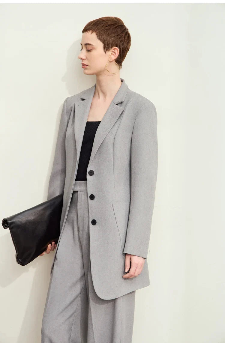 Minimalism 2024 Autumn Jackets for Women New Stand Collar Slim Female Vintage Quality Shoulder Pad Tailored Coat 12443066