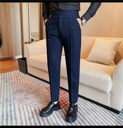 High Quality Men's Suit Pant Solid Color England Style Slim Fit Casual High Waist Trousers Men Spring Autumn Fashion Suit Pants