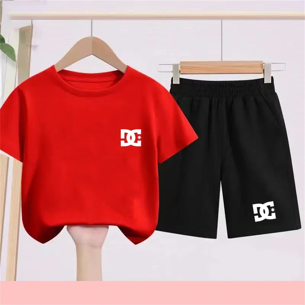 Children T-shirt+Shorts 2P Summer Clothing Fashion Print Boy Girl Toddler 3-12Yrs Sports Short-Sleeved Casual Fashion Set