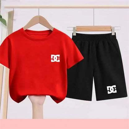 Children T-shirt+Shorts 2P Summer Clothing Fashion Print Boy Girl Toddler 3-12Yrs Sports Short-Sleeved Casual Fashion Set