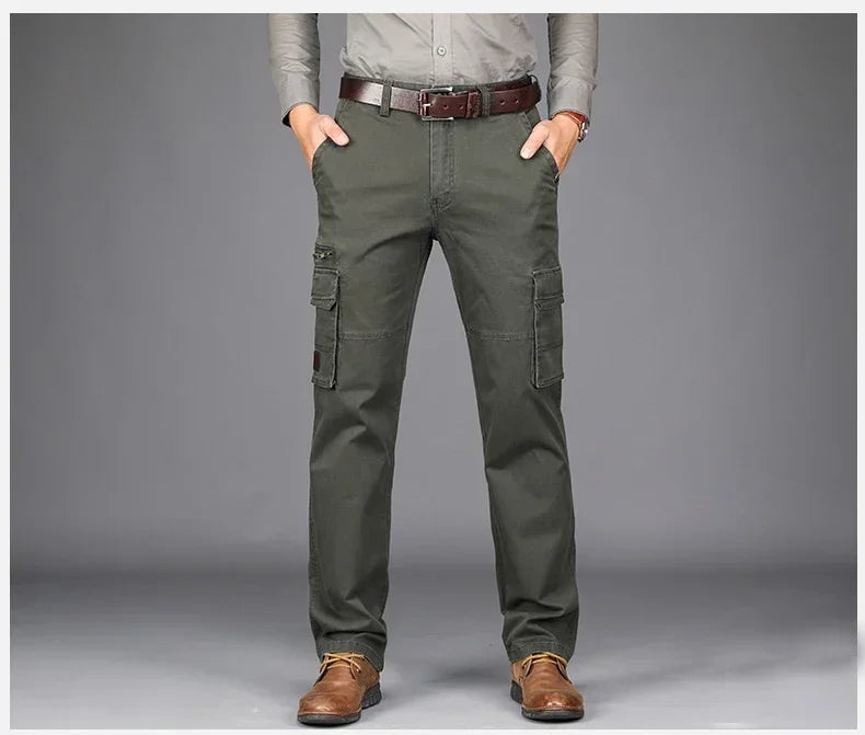 2026 New in Men's Pants Straight Leg Cotton Cargo Trouser Male Stretch Autumn Zipper Multi Pocket Classic Casual Work Wear Army